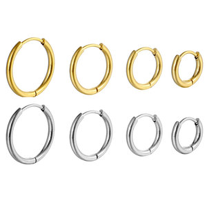 Orecchini a Cerchio Classici, Ipoallergenici, Placcati in Oro 18K PVD, in Acciaio <span class=keywords><strong>Chirurgico</strong></span> 316L, per Donne e Uomini - Product Image 1