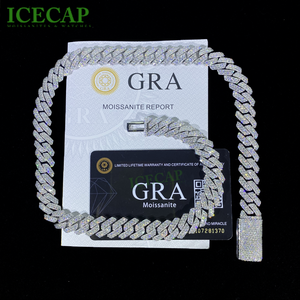 재고 VVS 모이사나이트 다이아몬드 브릴리언트 컷 925 스털링 실버 화이트 골드 도금 힙합 12mm 쿠바 링크 체인 목걸이 - Product Image 1