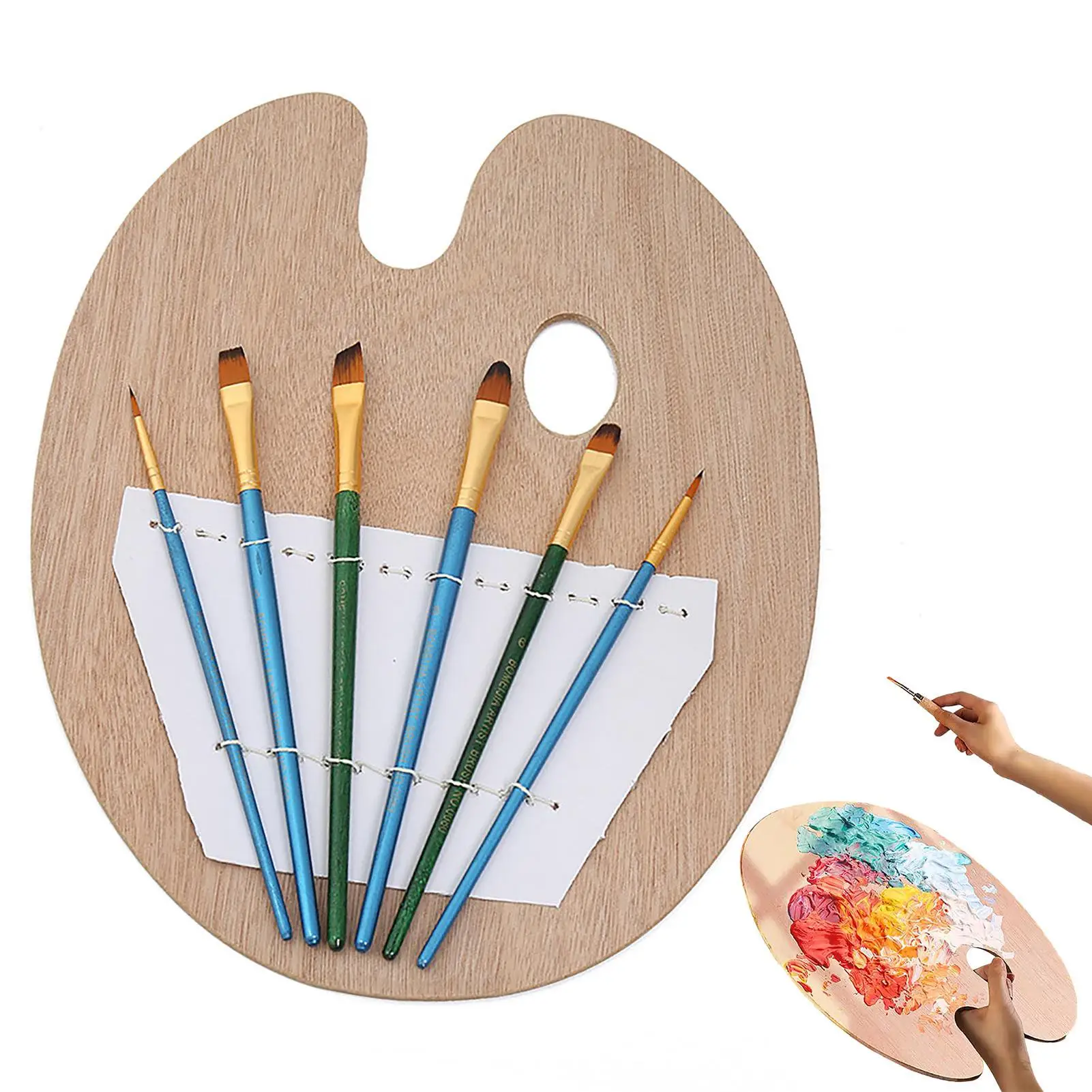 Artist Paint Brush Set with Wood Painting Palette Premium Round & Flat Bristle Paintbrushes Fun Kids Adults Students School