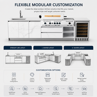 Cuisine extérieure modulaire de luxe moderne en acier inoxydable 304 - Îlot barbecue intégré à gaz 3 brûleurs - Ensemble d'armoires de cuisine