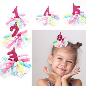 Joyeux anniversaire bougie numéro cheveux accessoires bébé <span class=keywords><strong>1</strong></span>/2/3/4/5/6 ans anniversaire pinces à cheveux enfants cheveux arc pinces cadeaux d'anniversaire - Product Image 2