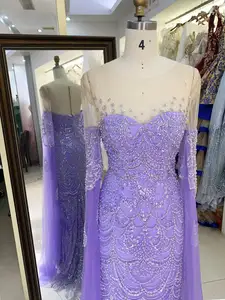 Yeni toptan boncuk uzun kollu akşam elbise kız lüks payetli balo elbise için 2025