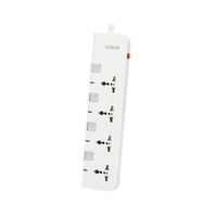 Multiprise VEBAN à 3 prises universelles 110-250V avec cordon d'extension de 2 m et port USB