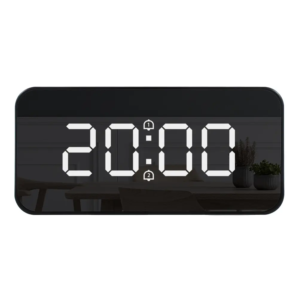 Réveil numérique Thermomètre à miroir LED Rétroéclairage automatique Grande horloge de table Snooze Réveil électronique de bureau