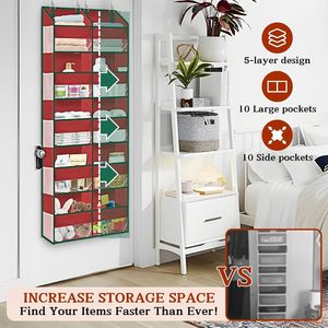 Organisateur de Noël à suspendre au-dessus de la porte, 10 compartiments, rangement suspendu extra large pour vêtements et cadeaux, en tissu non tissé rouge - Product Image 2