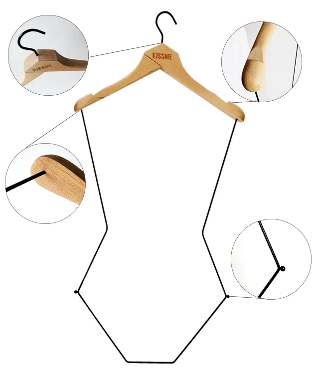 High Quality Design logo Customized Beech Full Body Shape Wooden Bikini Metal Swimwear Hanger For Swimsuit Display