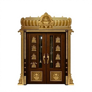 Porte double en bois de style temple d'Inde du Sud pour Mandir domestique, porte d'entrée de Pooja en teck sculptée à la main sur mesure, porte de salle de Pooja (Royaume-Uni) - Product Image 3
