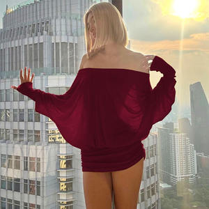 <span class=keywords><strong>Robe</strong></span> moulante décontractée d'été pour femme, coupe ample, couleur unie, épaules dénudées, manches chauve-souris, style sexy et tendance, idéale pour les sorties nocturnes et le streetwear. - Product Image 3