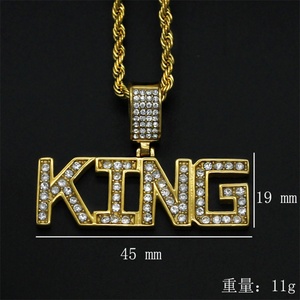 Collier Pendentif Personnalisé en Acier Inoxydable Plaqué Or Anti-ternissement, Lettre Initiale Diamantée, Style Hip-hop, Modèle Roi - Product Image 4