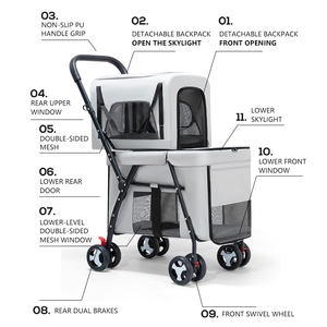 Carrito para Perros y Gatos, Metálico, Impermeable, Ajustable, Cómodo, Ligero, Plegable, de 4 Ruedas, Lavable, para Caminar y Trotar - Product Image 2
