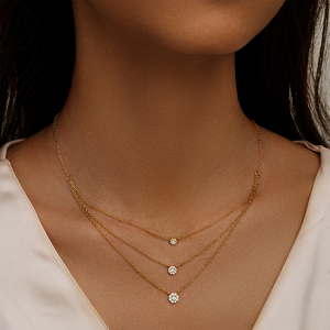 Collar CANNER de Moda en Oro con Tres Capas de Plata 925, Zirconia Redonda de Múltiples Tamaños, para Uso Diario, para Chicas - Product Image 4