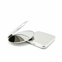 Miroir de maquillage incassable en acier inoxydable, miroir pliant portable gravé au laser carré/circulaire (OEM 50pcs), vente en gros