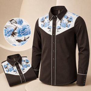 Chemise Western Brodée Personnalisée pour Homme, Col à Motifs Floraux, Boutons Pression Perlés, Manches Longues, Style Cowboy Ranch, Vêtement de Campagne - Product Image 1