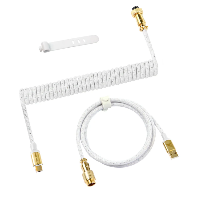 ATTACK SHARK C03 COILED CABLE Double Sleeved Type-C Cable With Gold Plated Detachable Aviator Connector for Mechanical Keyboard