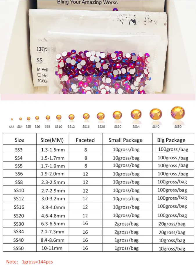 Yantuo Rhinestones ตัดเล็บแบบไม่ร้อน ss12 แก้ว Strass ผู้ผลิตขายส่ง Rhinestones แบบฝาพับแบบหลวม