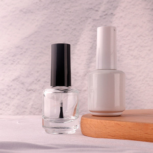 Botella de vidrio vacía de 15 ml para esmalte de uñas con tapa y pincel, serigrafía, forma redonda - Product Image 4