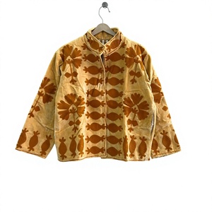 <b>Velvet</b> Blouson <b>Jacket</b> Mandarin Collar Floral Print Three Quarter Sleeve Autumn Wear <b>Women's</b> Quilted Polyester Wadding - Product Image 1