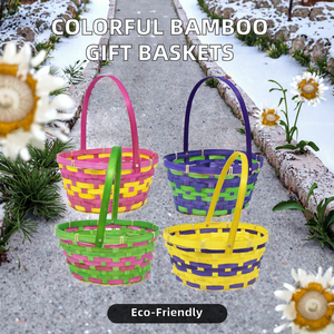 Paniers de rangement en <span class=keywords><strong>bambou</strong></span> tressé écologiques pour Noël et Pâques, petits et grands paniers cadeaux colorés pour œufs, fruits, bonbons - Product Image 3