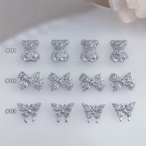 Paso Sico 10 pièces, best-seller, décoration pour ongles en résine, motifs papillon, nœud et ruban de dessin animé, plaqué argent, pour nail art et manucure - Product Image 1