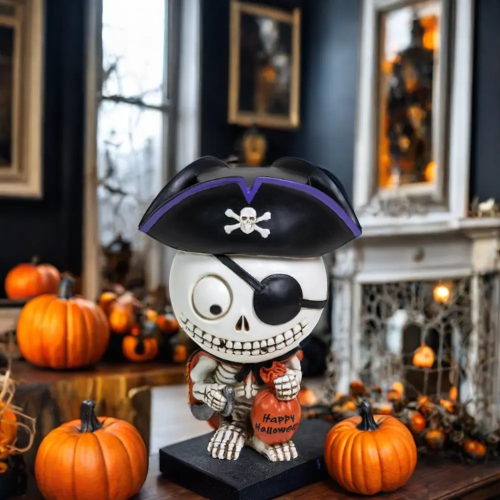 Nhựa tác phẩm điêu khắc-halloween Bộ Xương cướp biển trang trí, Ma Ám sống 19.69 inch Bộ Xương cửa trang trí bức tượng