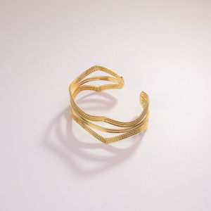 Brazalete Apilable Irregular de Aleación de Cobre Bañado en Oro de 18k, Joyería de Diseño Moderno para Fiestas y Regalos - Product Image 3