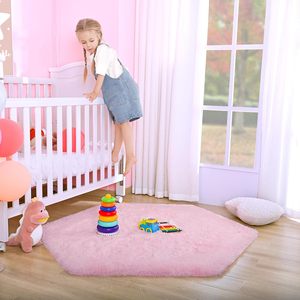 Alfombra Hexagonal Rosa para Tienda de Princesas, Alfombra Suave y Peluda para Habitación Infantil, 4x4.6 Pies, Alfombra de Peluche para Niñas - Product Image 4