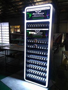 Iron Floor Cosmetic Display Stand With LED <b>Light</b> Strip Push <b>Pull</b> Sliding Tray Custom Makeup Retail Display Rack OEM Wholesale - Product Image 2