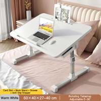 Bureau d'ordinateur portable pliable et portable, support pour ordinateur portable réglable en hauteur, table de lit avec tiroir pour le travail, l'étude et le bureau à domicile