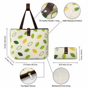 Foldable Tote Bag 17.9 Inch Printed Reusable Shopping Oxford Zipper PU Handle Snap Grocery Farmers Market Beach Travel 9 Pattern - Product Image 3