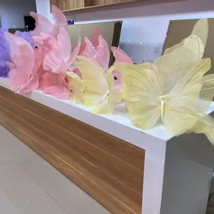 E-246 30cm-100cm handmade free standing window display silk organza/paper giant butterfly for event design