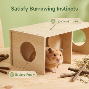 Casita de Madera para Hámster, Pequeña Villa con Plataforma de Segundo Piso, Casa para Mascotas, Diseño Rectangular Sólido - Product Image 4