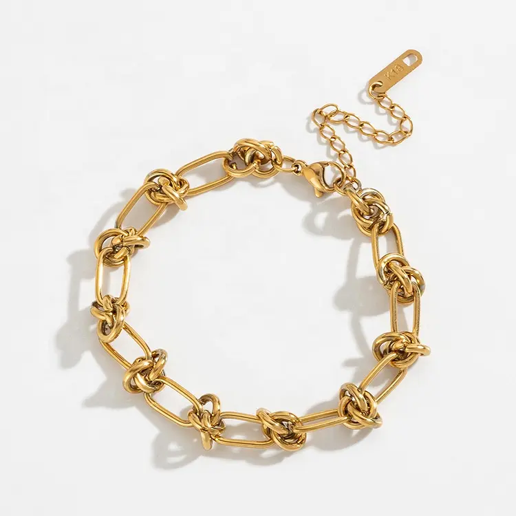 Bracelet en acier inoxydable plaqué or 18K, nouveaux modèles personnalisés, épines torsadées, fil barbelé, nœud de cravate, chaîne à maillons perlés, vente en gros