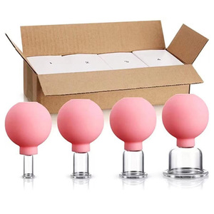 4 buah Set bekam kaca silikon, Set gelas bekam silikon pijat, penyedot vakum CE untuk mata, cangkir pijat wajah - Product Image 1