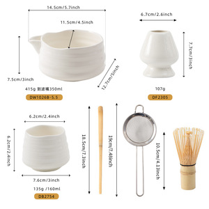 Ensemble de matcha en céramique de Chaozhou, 5 pièces avec filtre, accessoires de cérémonie du thé en poterie, personnalisable - Product Image 4