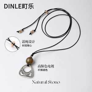 สร้อยคอเชือกหินธรรมชาติ Dinle พร้อมจี้โลหะผสมสังกะสีสีดำรูปทรงเรขาคณิต สำหรับกระเป๋า เสื้อสเวตเตอร์ สายคล้องคอ สไตล์ลำลอง - Product Image 1
