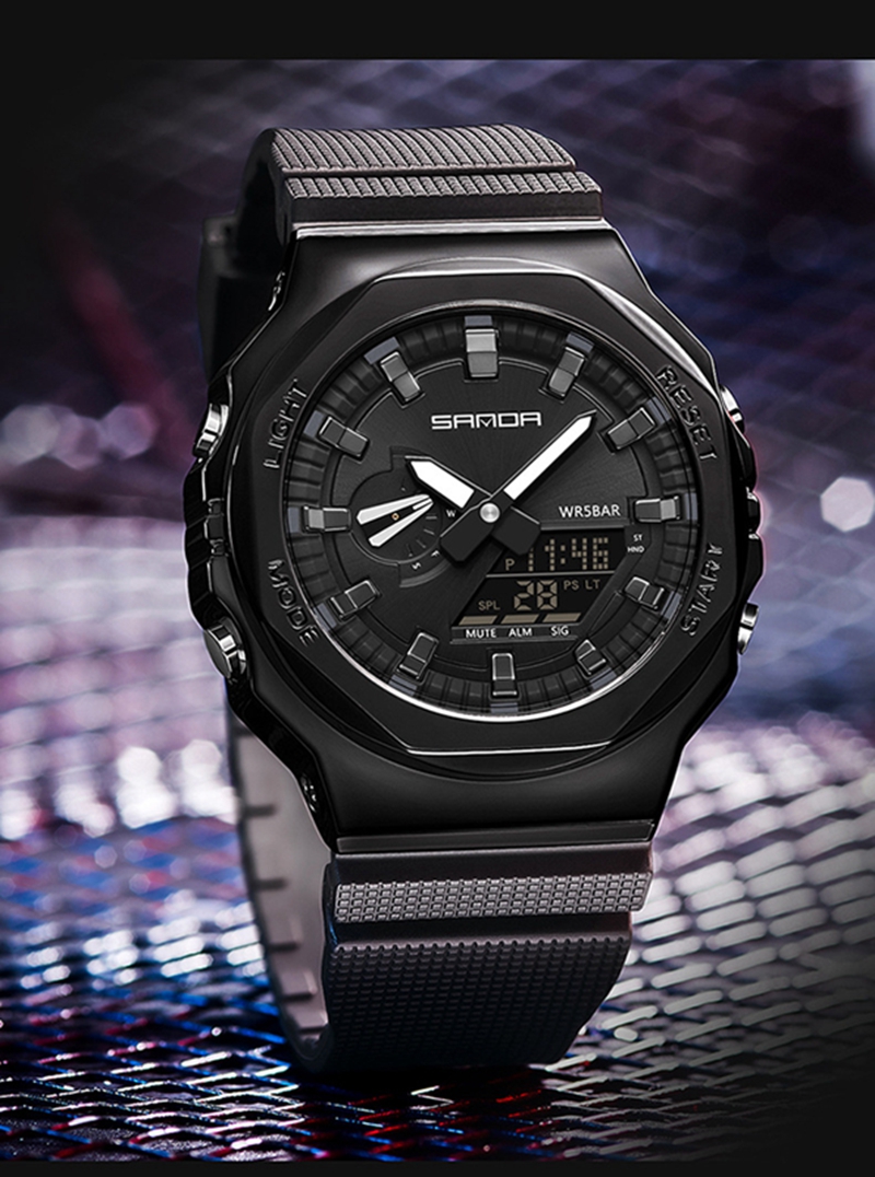 Часы наручные SANDA мужские светодиодные, Многофункциональные цифровые повседневные водонепроницаемые до 50 м, с секундомером, календарем