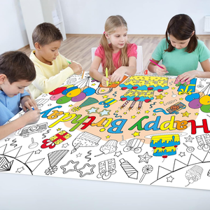 2 pièces de papier décoratif pour le Ramadan et les anniversaires, avec 6 stylos, nappe à colorier, crayon DIY, nappe jetable pour les jeux d'enfants - Product Image 6