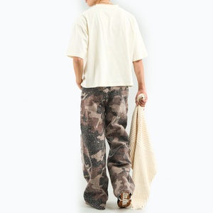 Manufacturer Custom Printing New Trending <b>Top</b> Quality Stacked Camouflaged Straight Baggy Wide Leg Cotton Subtle <b>Distressed</b> Pants - Product Image 5