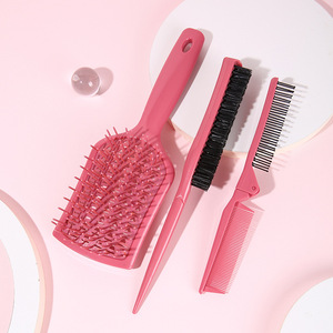 Hair Styling Comb Set Plastic Pink Massage Folding Brush Three Piece Hair <b>Smoothing</b> <b>Tools</b> - Product Image 3