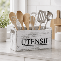 Boîte de rangement en bois blanchi pour ustensiles de cuisine, vente en gros, très demandée, pour comptoir de cuisine et maison