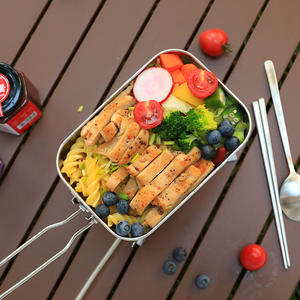 Boîte à lunch portable en acier inoxydable avec couvercle en bambou, rectangulaire, multifonctionnelle, planche à découper pour pique-nique en plein air et barbecue incluse - Product Image 4