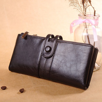 Cartera Larga Bifold de Cuero PU con Cierre de Cremallera y Broche, Forro de Poliéster, Estilo Retro, con Protección RFID, para Mujer, en Oferta