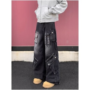 Jean <span class=keywords><strong>cargo</strong></span> noir surdimensionné pour homme, style déchiré, coupe ample et large avec poches <span class=keywords><strong>cargo</strong></span> - Product Image 4