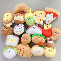 Porte-clés en peluche personnalisé mignon en forme de nourriture, biscuits, pain, gâteaux, hamburgers, OEM ODM, cuisine, peluches douces, jouet en peluche