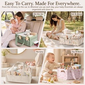 Organisateur de couches pour bébé en velours côtelé avec poignées, panier de rangement pour chambre d'enfant, sac à couches portable, organisateur de voiture pour lingettes - Product Image 5