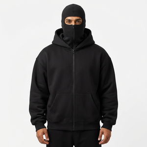 Premium Men's Boxy Cropped Sweatshirt Short Sleeve Streetwear Mask Balaclava Hoodie Custom Embroidery Logo Breathable Winter - Product Image 1