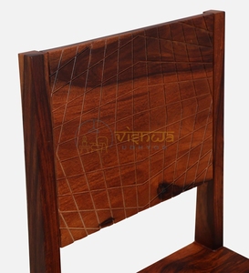 Sheesham Wood Dining <b>Chair</b> With Geometric Carved Backrest Solid Seat Straight <b>Legs</b> Rustic Modern Handcrafted Furniture For Home - Product Image 5
