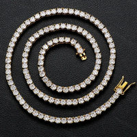 Chaîne de tennis Moissanite 3mm 4mm 5mm Collier en argent 925 plaqué or 18 carats Chaîne de tennis Hip Hop VVS