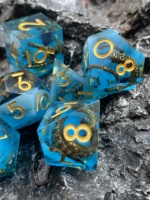 Set Dadu DND Inti Cair Gurita, 7 Buah Dadu D&D Tepi Tajam dengan Kotak Hadiah, untuk Dungeons and Dragons RPG MTG D dan D Role Playing