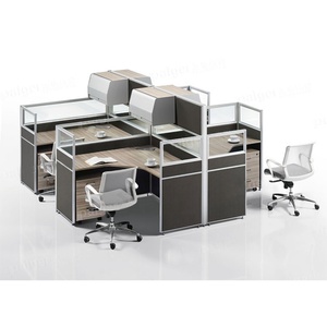 โต๊ะทำงานสำนักงานไม้ 2 ที่นั่ง พร้อมตู้เก็บของเหนือศีรษะ - Product Image 3